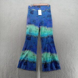 Fasce Pants Womens Size Small Blue Art Print Peruvian Inspired Flare‎ Leg